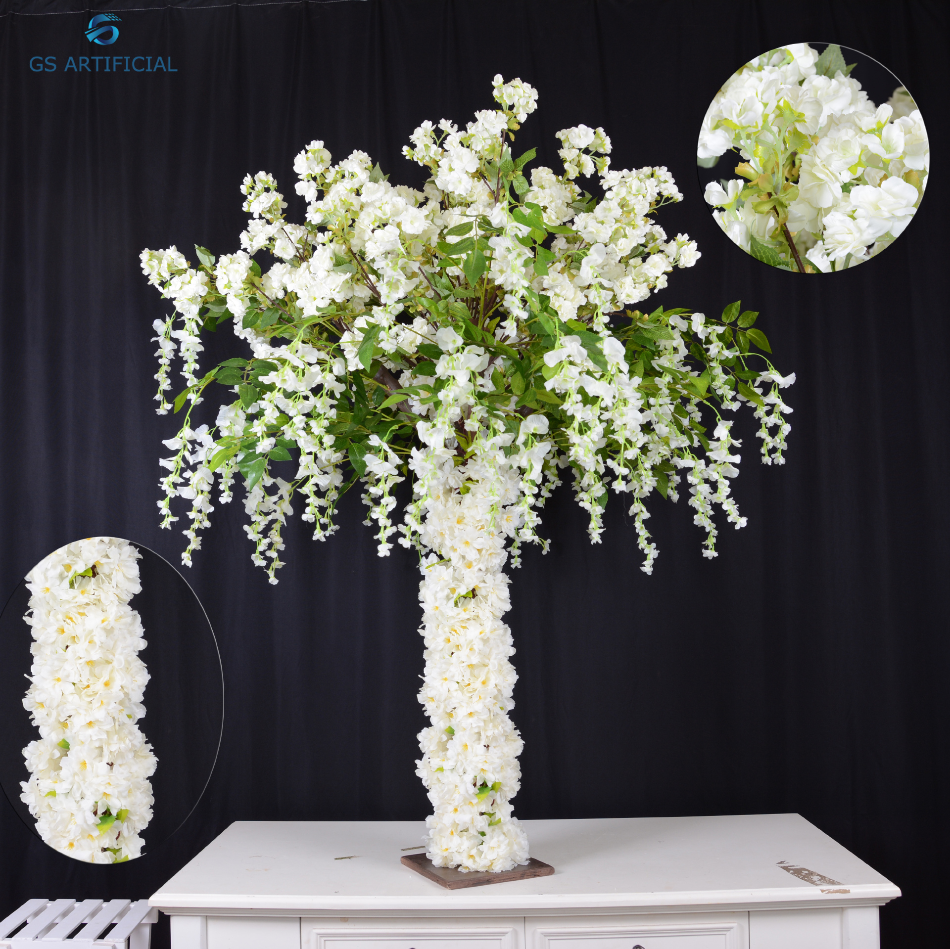 4ft tall wooden Trunk Artificial Cherry Blossom Tree mixed wisteria flowers for table centerpiece