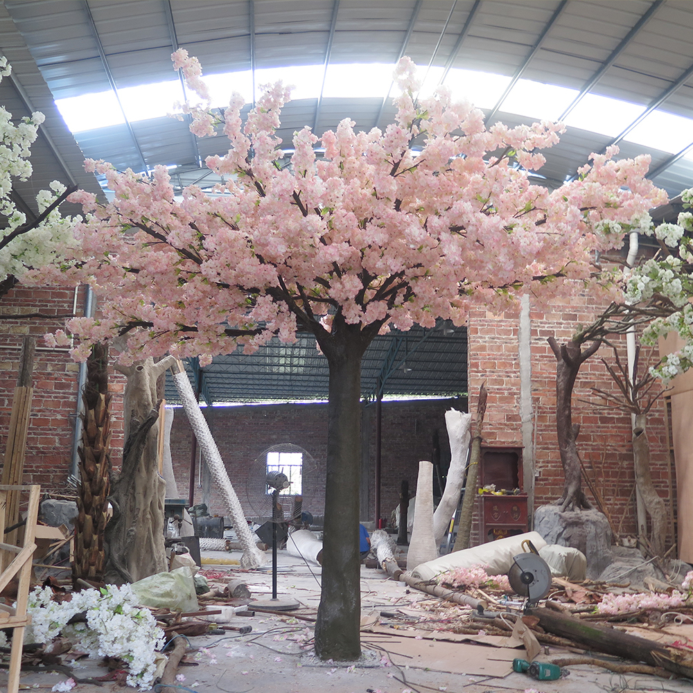  Stor stamme Kunstig sakura kirsebærblomst blomst træ glasfiber silke materiale gardon indkøbscenter dekorationer 