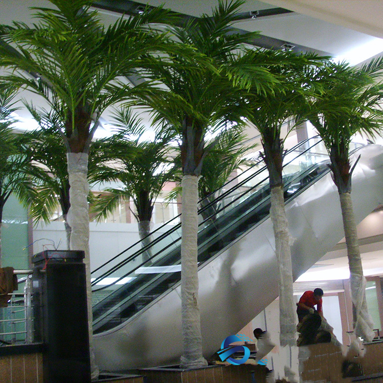 शॉपिंग मॉल के लिए गर्म बिक्री कृत्रिम ताड़ के पेड़ शीसे रेशा नारियल के पेड़