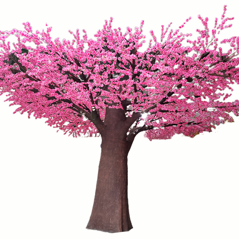 ショッピングモールや景勝地の木々に飾られたグラスファイバー製人工桜の大型模擬桃の木