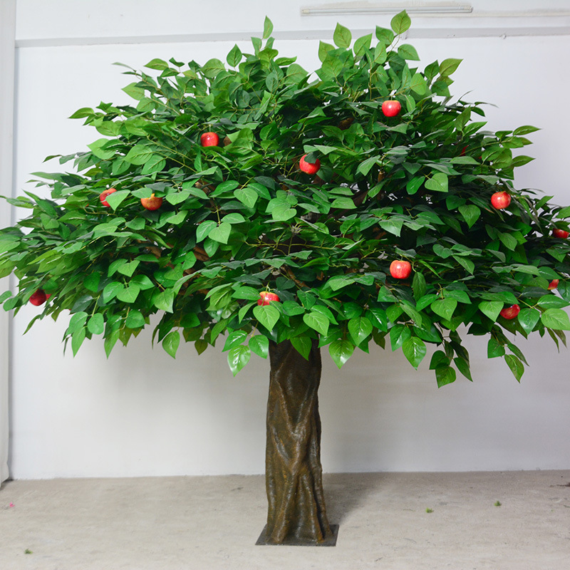 Large simulated apple tree made of fiberglass material and artificial tree trunk for garden decoration
