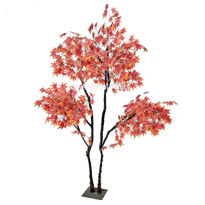 Персонализирана симулация на червени кленови дървета Голям вътрешен озеленен дисплей Прозорци От пода до пода Поставяне на изкуствени дървета