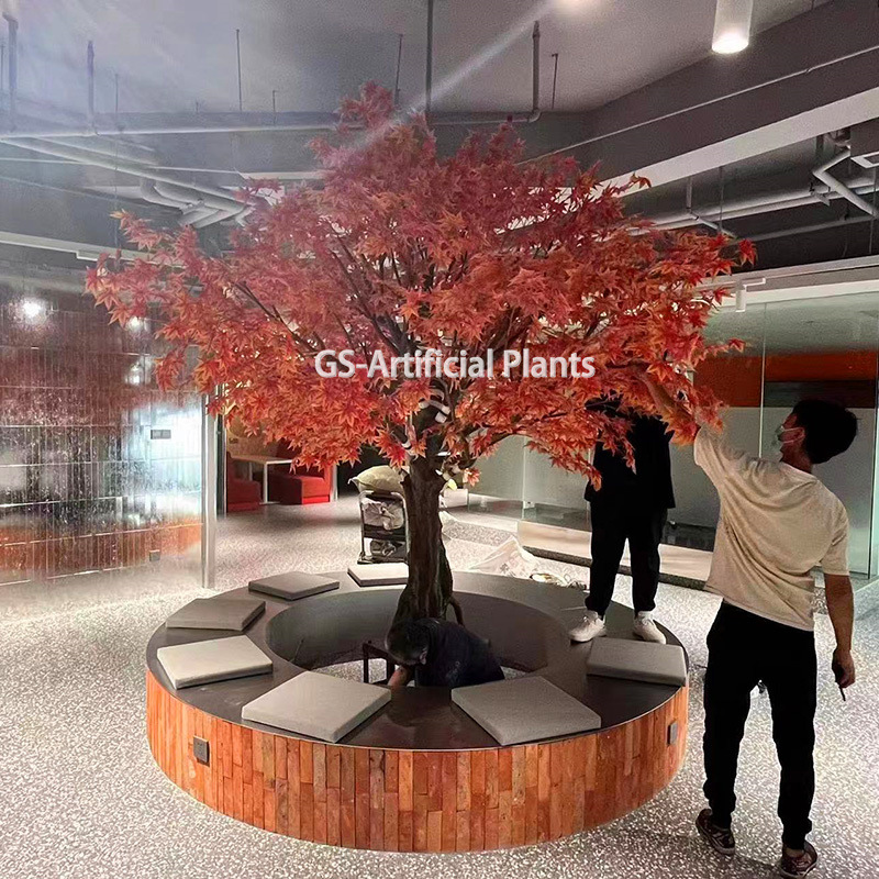 Hot Selling Simulation of Red Maple Tree Landscaping Fake Tree Landscape Artificial Indoor and Outdoor Square Decoration