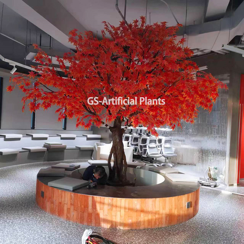 Hot Selling Simulation of Red Maple Tree Landscaping Fake Tree Landscape Artificial Indoor and Outdoor Square Decoration