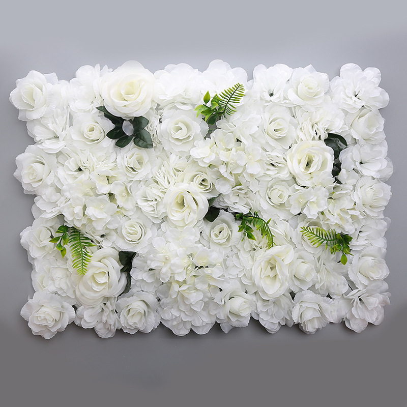 White Green Leaf Simulated Wedding Flower Wall Silk Cloth Flower Decorative Flower Exploding Style Rose Dense Flower Wall