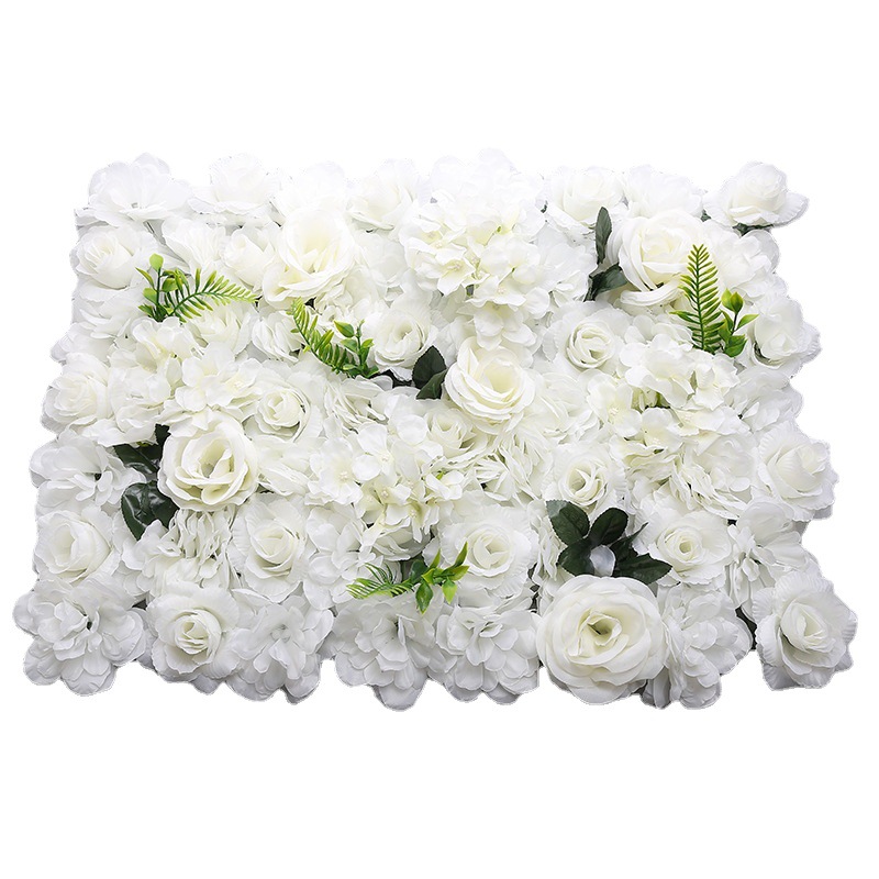 White Green Leaf Simulated Wedding Flower Wall Silk Cloth Flower Decorative Flower Exploding Style Rose Dense Flower Wall