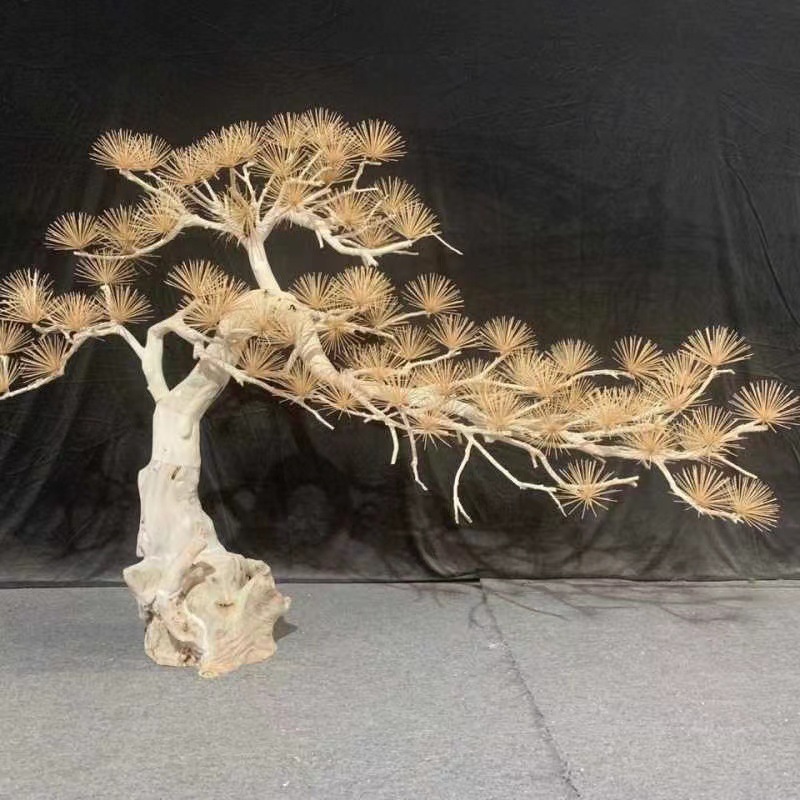 Simulated pine tree large solid wood decoration fake cedar masson pine wood carving high-end pine tree landscaping