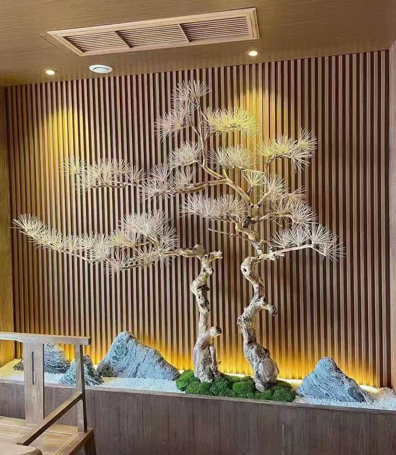 Simulated pine tree large solid wood decoration fake cedar masson pine wood carving high-end pine tree landscaping