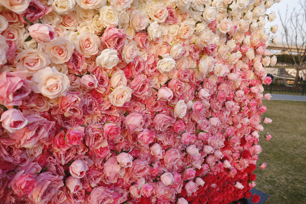 Simulação de fundo de pano 5D fundo de parede de flor gradiente de cor de alta densidade decoração secundária de casamento