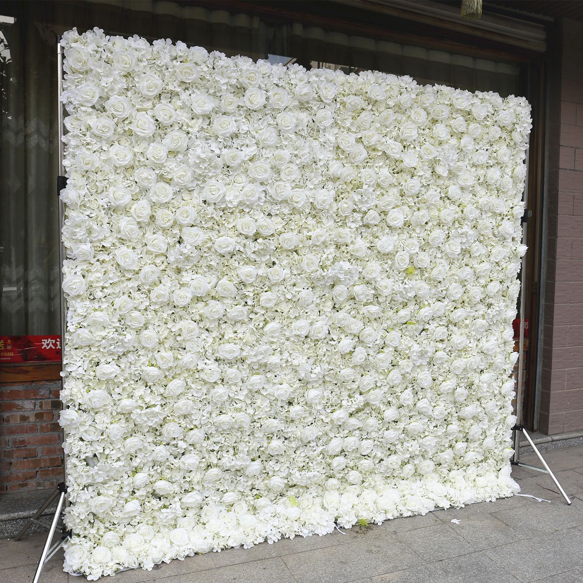 Amazon krysser grensen hvit stoff bunn Simulert blomstervegg Bakgrunn Vegg Rose Broderi Ball Bryllupsdekorasjon