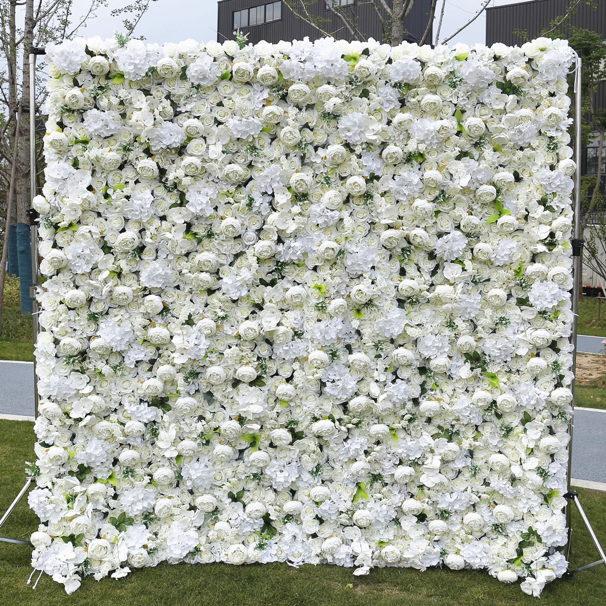 Kryžminė balta 5D audinio apačia modeliavimas gėlių siena fono siena vestuvių rekvizitai interneto įžymybių studijos fotografija bijūnų gėlių siena