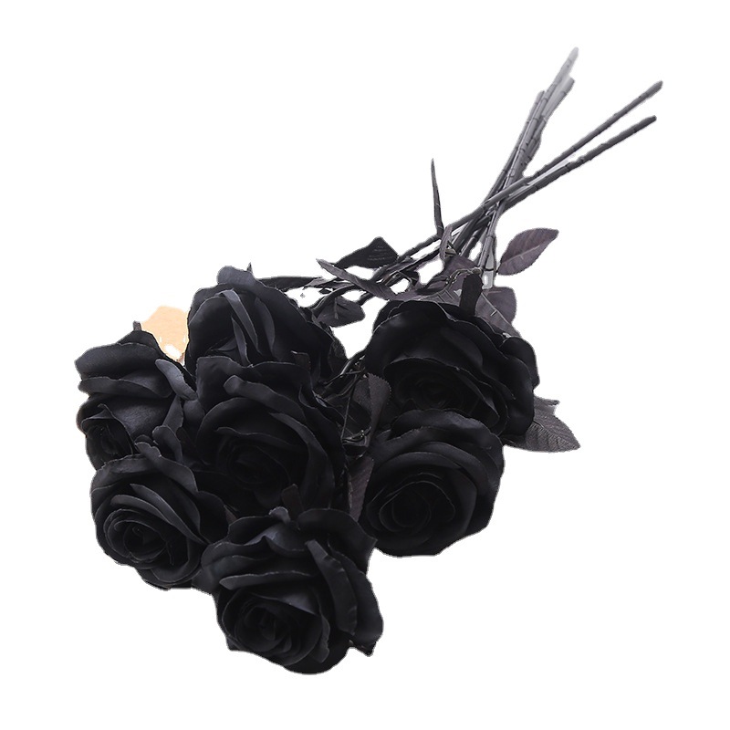 Symulowany czysty czarny pojedynczy bukiet róż Halloween Ghost Festival horror gotycki styl ciemna seria dekoracyjne sztuczne kwiaty