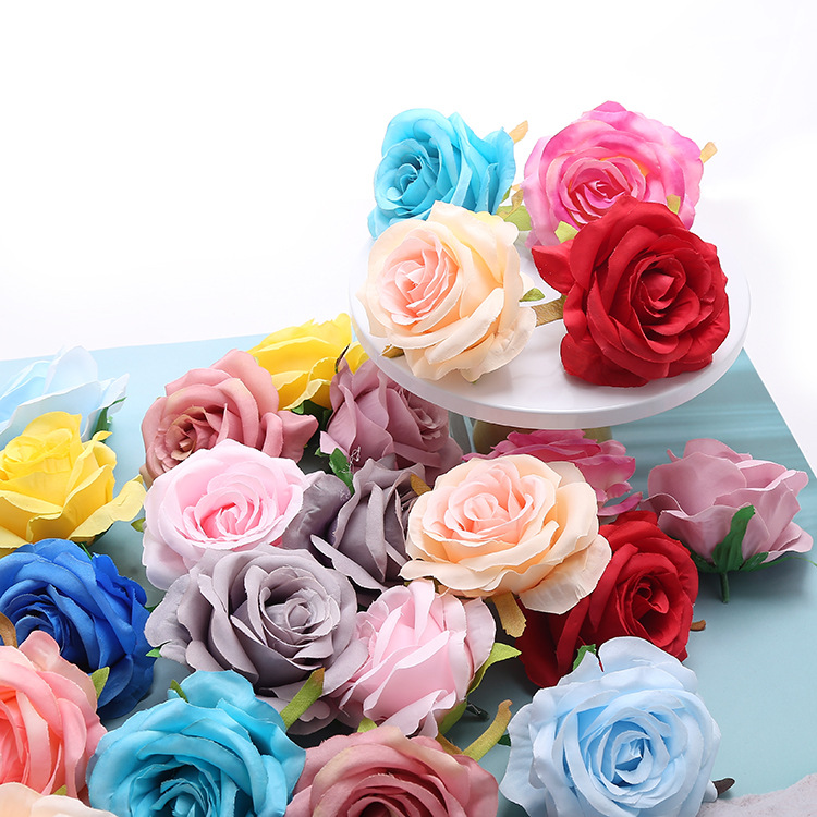 Simulearre Rose Head Silk Stof False Flower Decoration Wedding Flower Wall Eftergrûn Flower Arrangement Prop DIY Single Rose