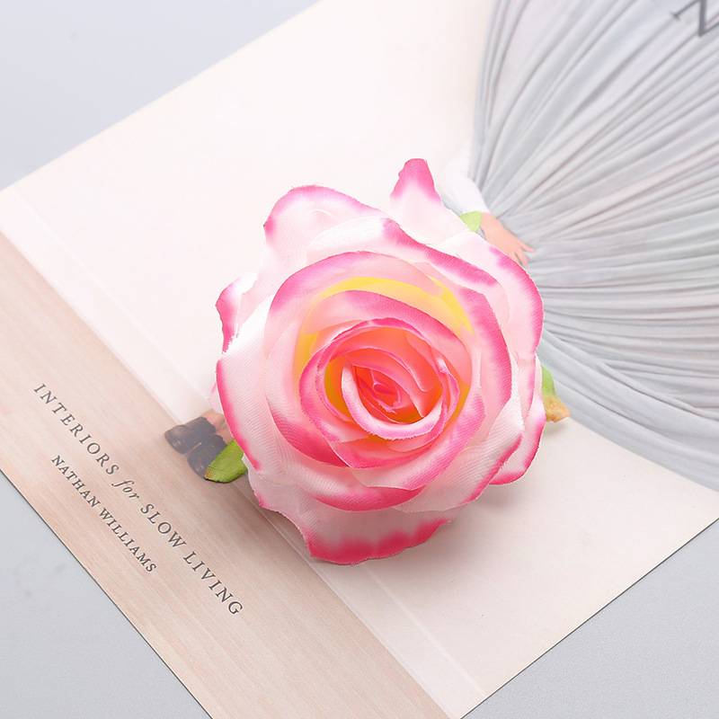 Simulated Rose Head Silk Fabric False Flower Decoration Wedding Flower Wall Background Flower Arrangement Prop DIY Single Rose