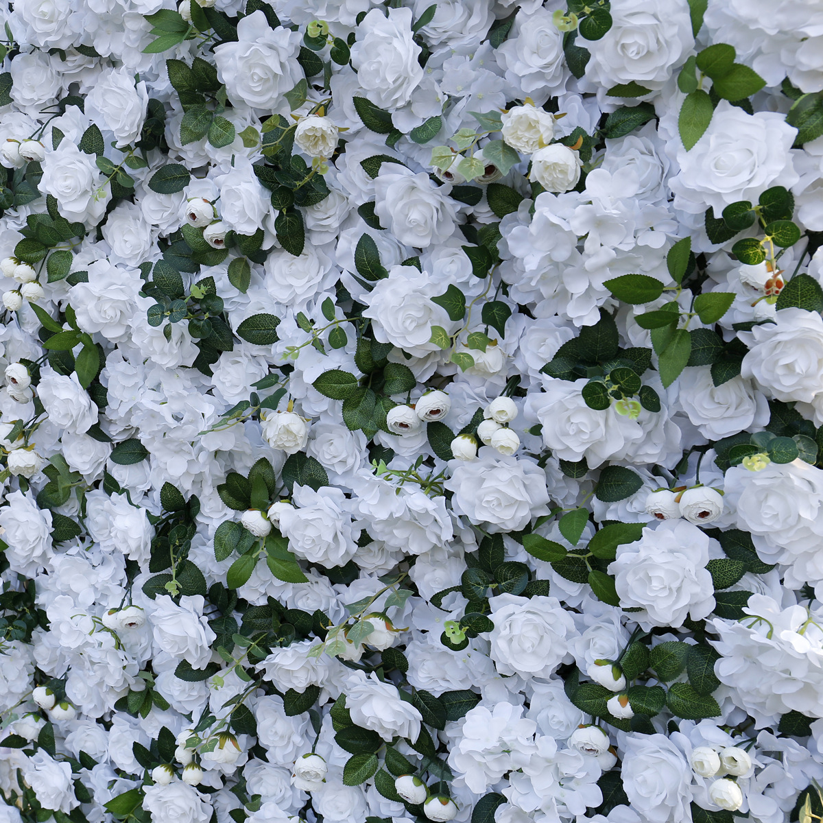 Tembok kembang putih kanthi simulasi latar mburi kain seni kembang 5D latar mburi telung dimensi dekorasi pernikahan gaya alas lan dekorasi pernikahan