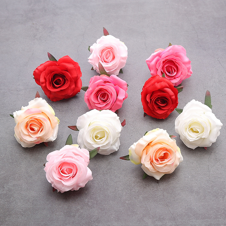 6cm اعلی کے آخر میں تخروپن چھوٹے گلاب سر منی پھول تحفہ باکس کیک سجاوٹ جعلی پھول DIY ریشم پھول