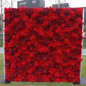 3D-симуляція нижньої частини червоної тканини, фонова стіна з квітковою стіною, прикраса магазину, весільні прикраси, стіна з трояндами