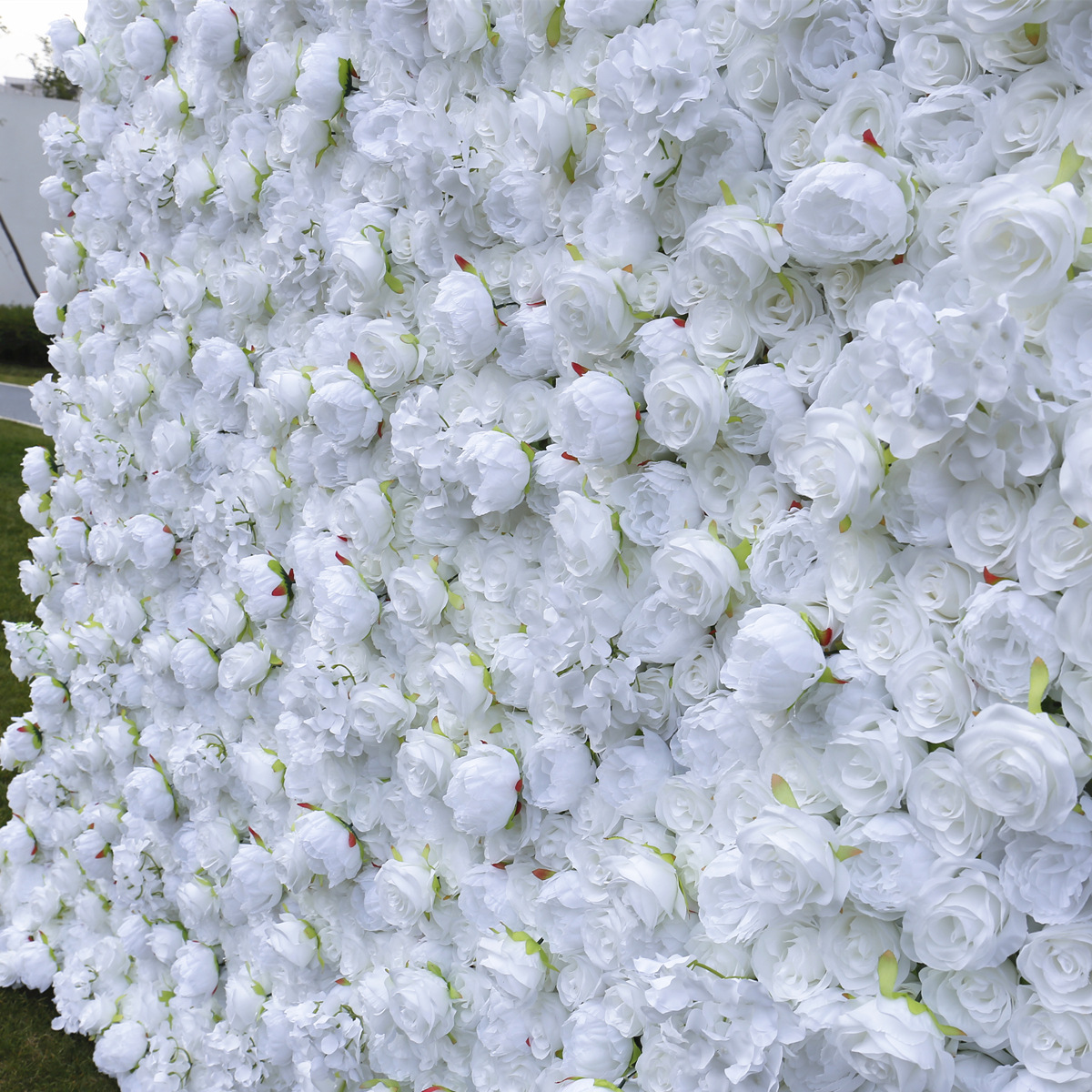 Ventes directes d'usine fond de tissu blanc pur simulé fleur mur fond décoration de mariage