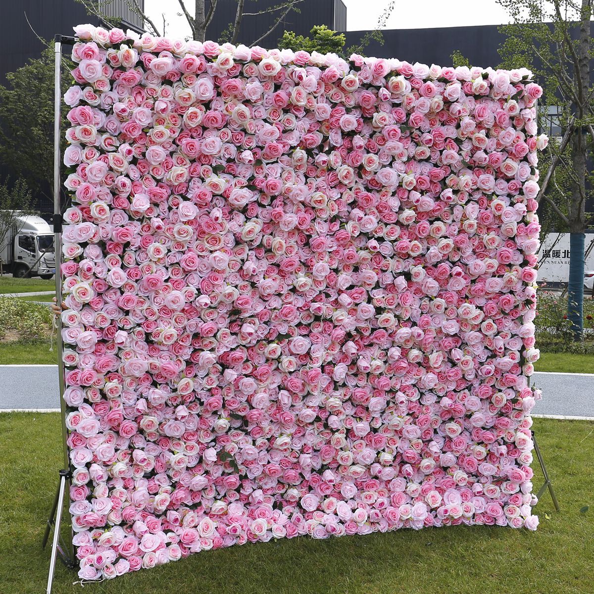 Pabrik simulasi penjualan langsung kain dinding bunga sutra pink dekorasi pintu toko bunga
