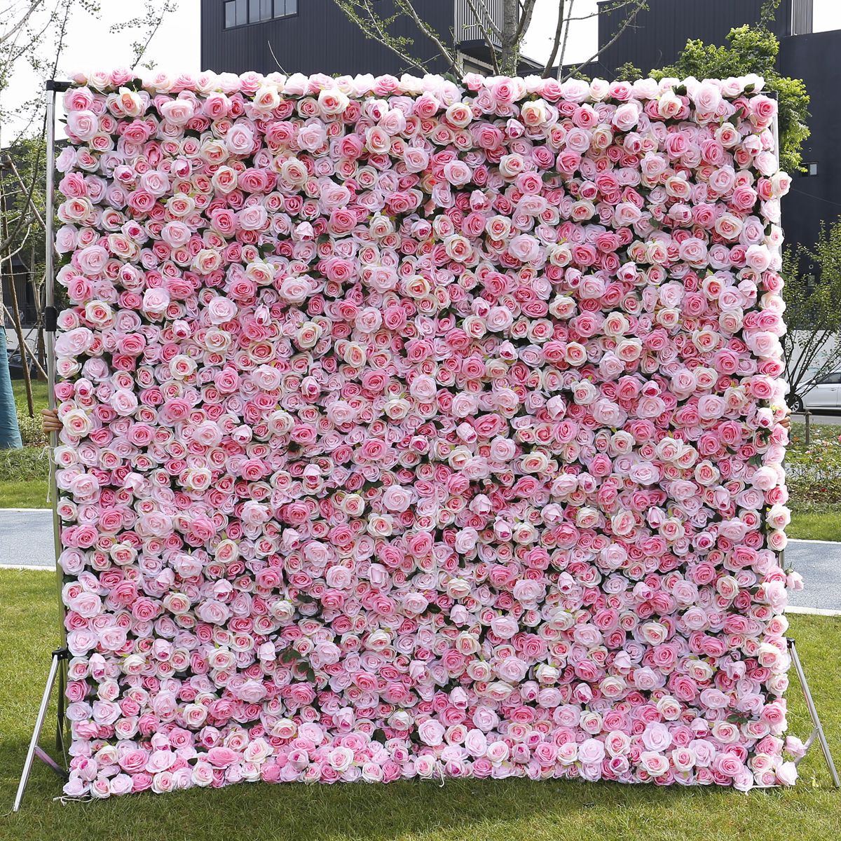 Pabrik simulasi penjualan langsung kain dinding bunga sutra pink dekorasi pintu toko bunga
