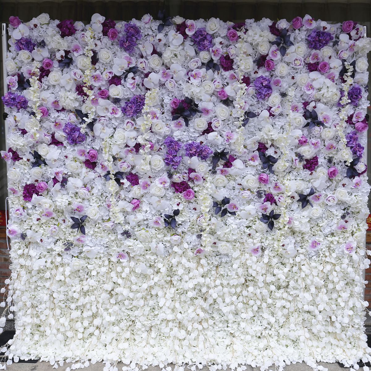 Fundo de pano de gradiente roxo simulação fundo de parede de flores cenário de atividade ao ar livre