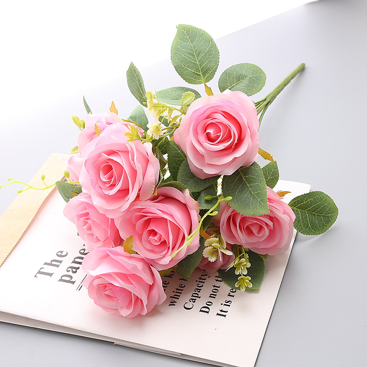 Simulated European Autumn 10 Head Rose Bundle Wedding Mall Home Vase Flower Arrangement Fake Silk Fabric Flower Decoration