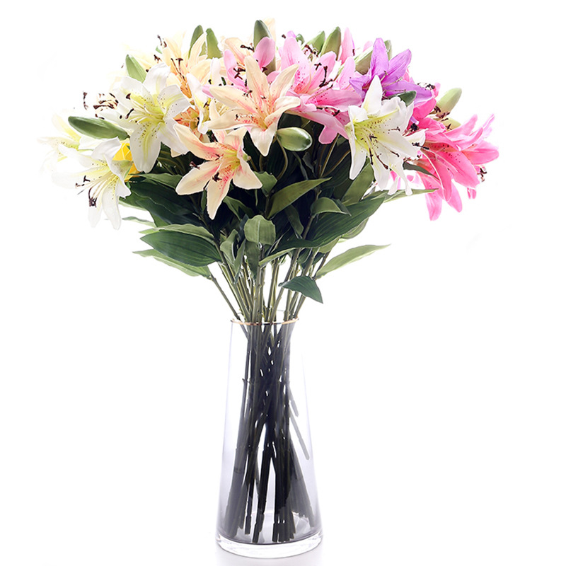 Simulated lilies single bouquet artificial flowers living room dining table tabletop decorations indoor flowers