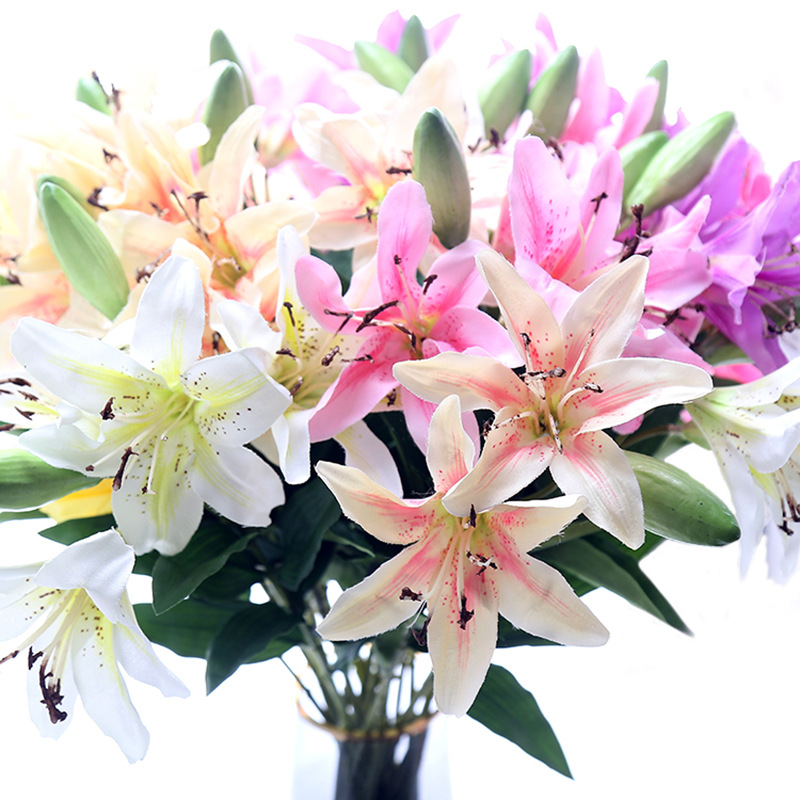 Simulated lilies single bouquet artificial flowers living room dining table tabletop decorations indoor flowers