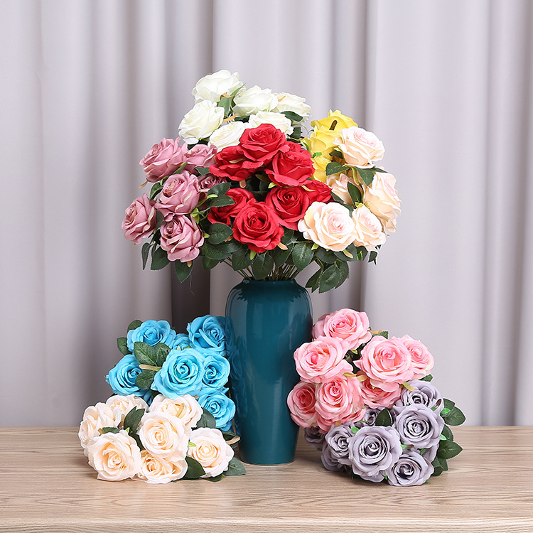 10 कृत्रिम गुलाबको गुच्छा विवाह सजावट सामाग्री नक्कली फूल घर फूल व्यवस्था हात समातिएको फूल