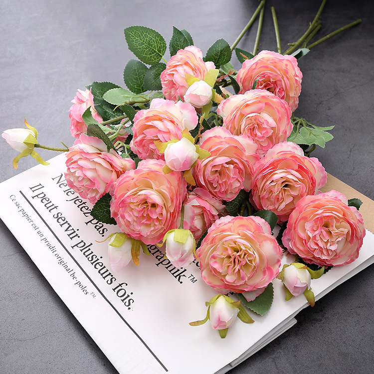 Artificial Rich and Noble Ocean Peony Single Branch Brazilian Rose Peony Wedding Decoration Artificial Flower Vase Flower Arrangement