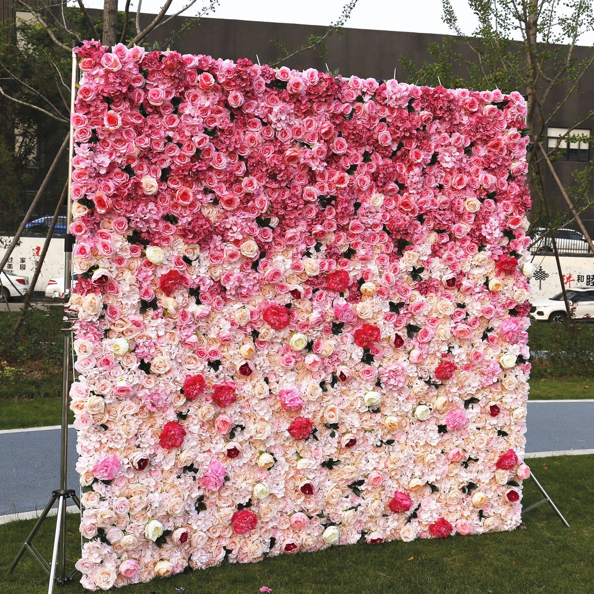Gradien 5D kain ngisor tembok kembang tembok latar mburi dekorasi wedding outdoor aktivitas hiasan tembok kembang