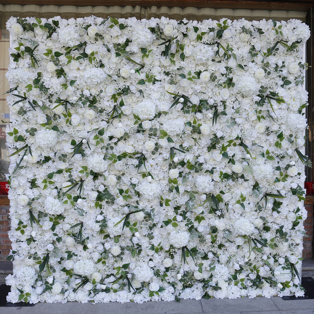 پس زمینه دیوار گل پارچه ای سفید 5 بعدی دیوار فعالیت های مهمانی در فضای باز تزئینات عروسی عروسی