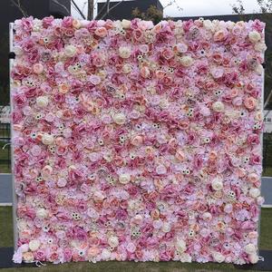Pink cloth bottom floral wall background wall Wedding and wedding decoration net Red rose art wall