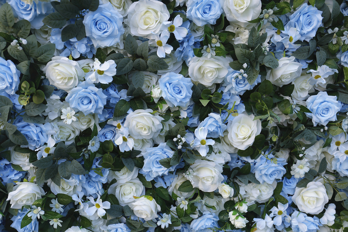 5D kain telung dimensi tembok latar mburi tembok kembang ngisor mawar biru muda bordir tembok kembang bal