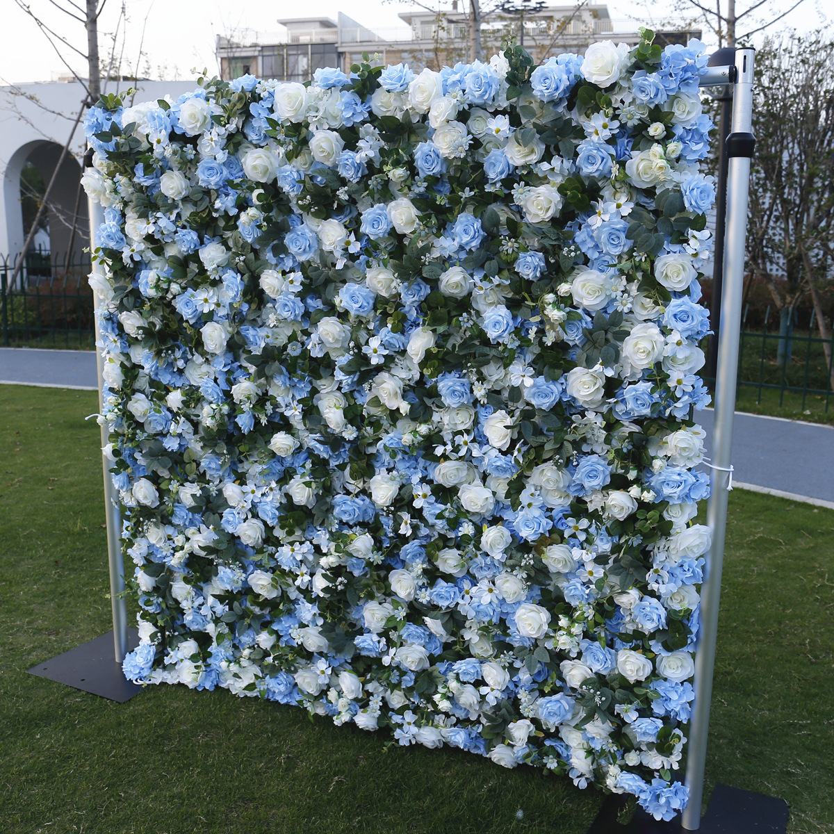 5D dreidimensionale Stoffunterseite Blumenwand Hintergrundwand hellblaue Rose bestickte Kugelblumenwand