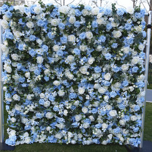 5D three-dimensional fabric bottom flower wall background wall light blue rose embroidered ball flower wall