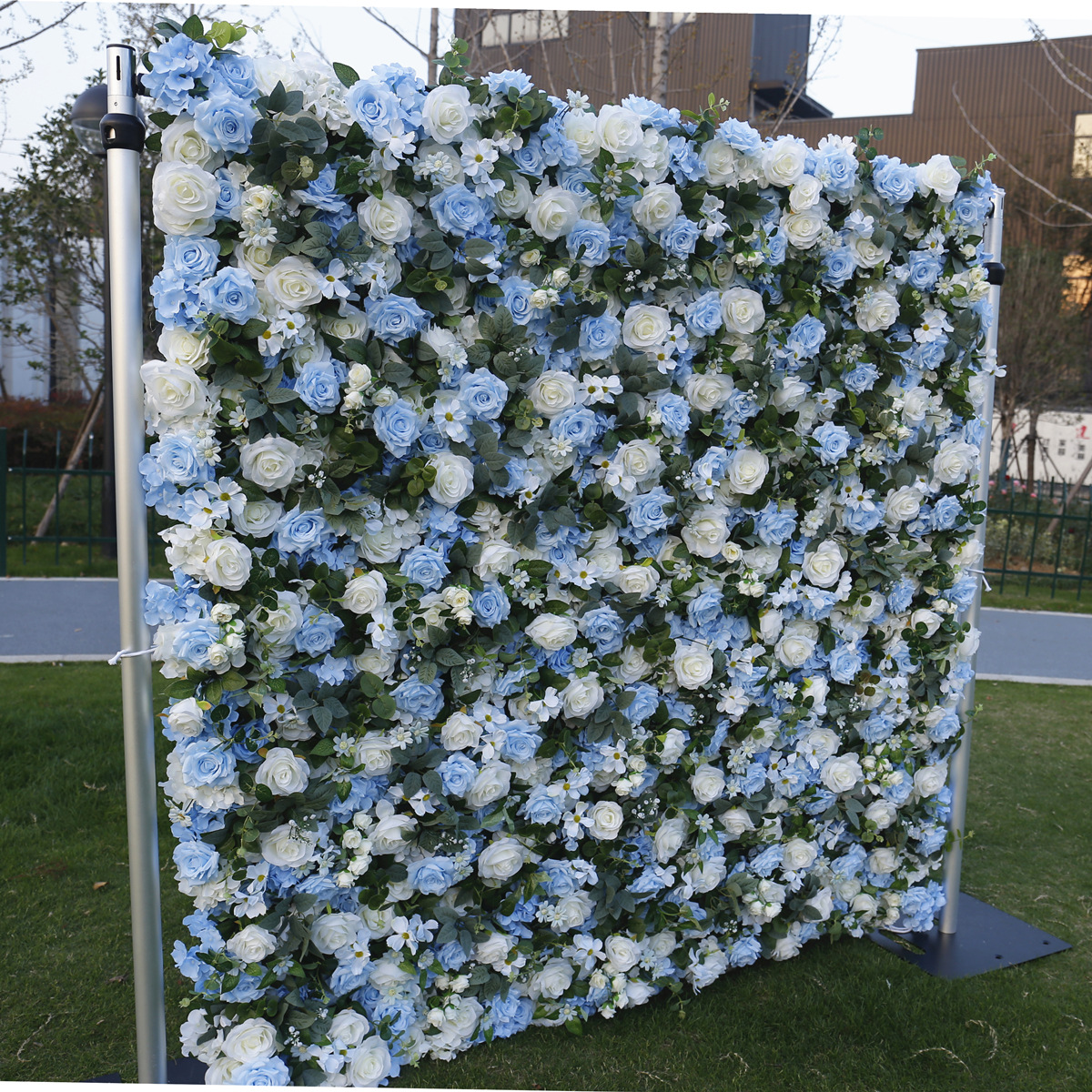 5D триизмерна тъкан от дъното на стената с цветя, стена с фон на стена, светлосиня роза, бродирана топка, стена с цветя