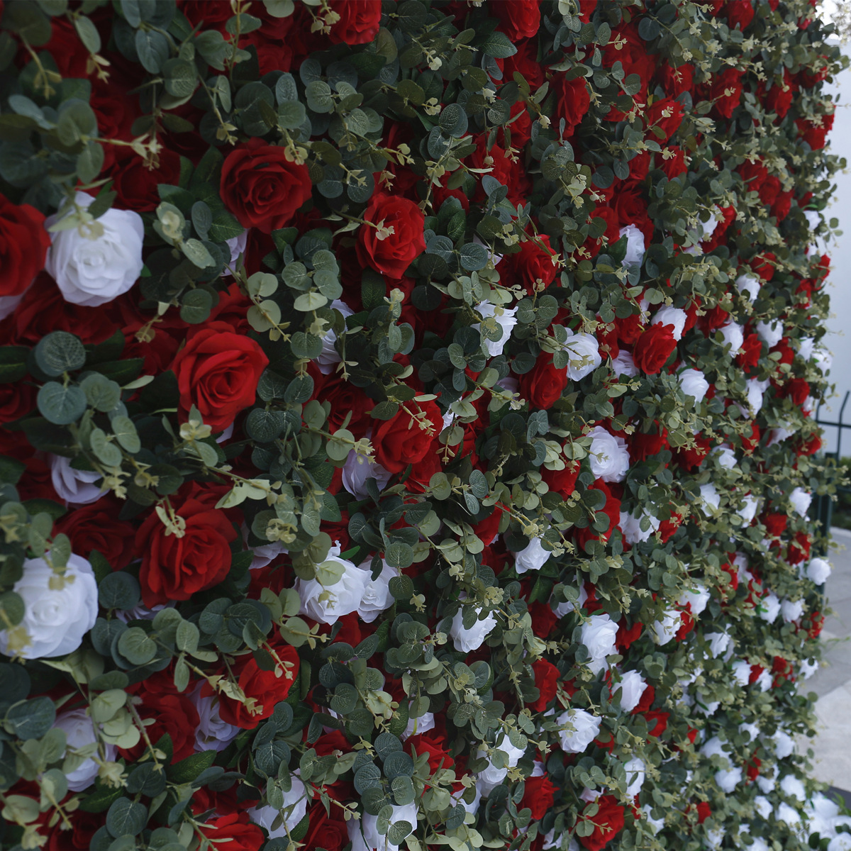 Imituota gėlių siena su audinio fono gradiento vestuvių dekoracija rožių žalia augalų sienelės augalų siena