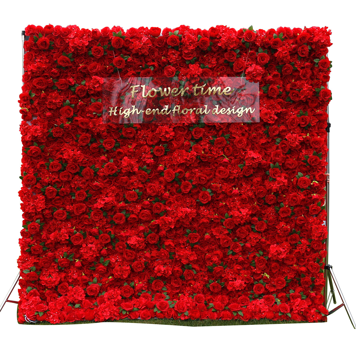 Червена симулационна кърпа отдолу цвете стена фон стена сватбена декорация подпори открито изложение оформление цвете стена