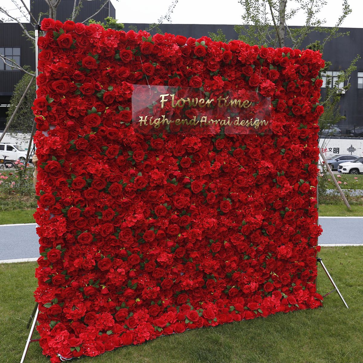 Červená simulačná tkanina dno kvetinová stena na pozadí stena svadobná výzdoba rekvizity vonkajšia výstava rozloženie kvetinová stena