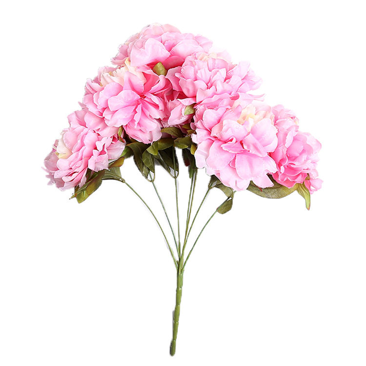  Ketsiso e rekisoang ea 7-head European peony vase ea mokhabiso oa lipalesa lipalesa tsa maiketsetso tsa silika tsa maemo a holimo 