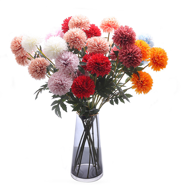Paquet de flors simulades de tres caps Full de ruta per a casaments Gerro de mobles per a la llar Flor de crisantem picant d'un sol mànec