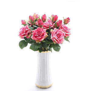 Konstgjord europeisk stil 2-huvud rullad kant enkel ros matbord bröllop dekoration falska blomma gren