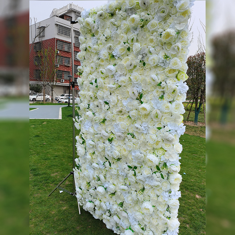 Kain kelas dhuwur ngisor putih simulasi kembang tembok latar mburi hiasan tembok mawar 3D wedding sutra kembang tembok