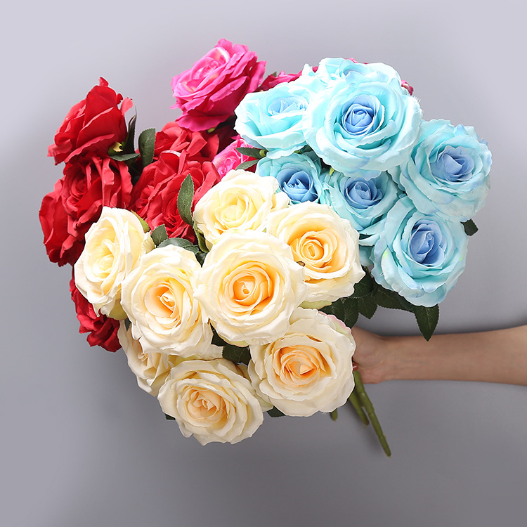 Hot ferkeapjende 10 holle rose bouquet brulloft falske blom rekwisieten thús en ytseal tafel dekoraasje