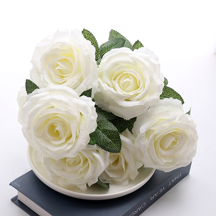 Hot selling 10 head rose bouquet wedding fake flower props home and dining table decoration