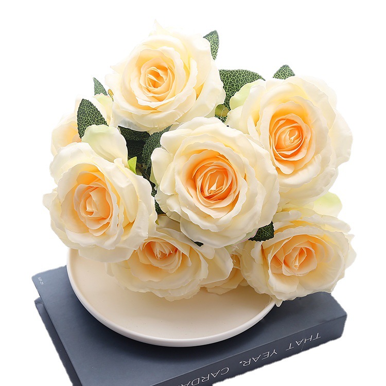 Hot selling 10 head rose bouquet wedding fake flower props home and dining table decoration