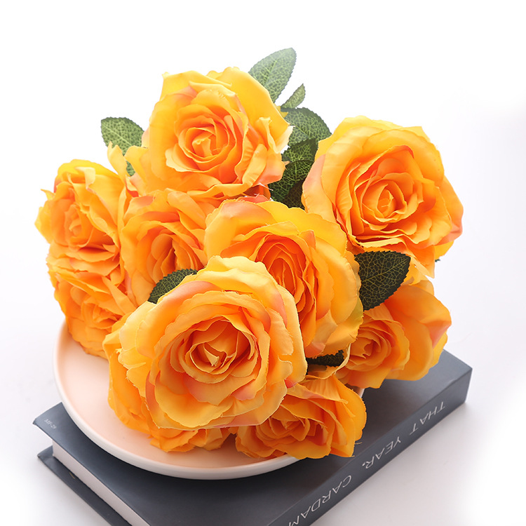 Hot selling 10 head rose bouquet wedding fake flower props home and dining table decoration