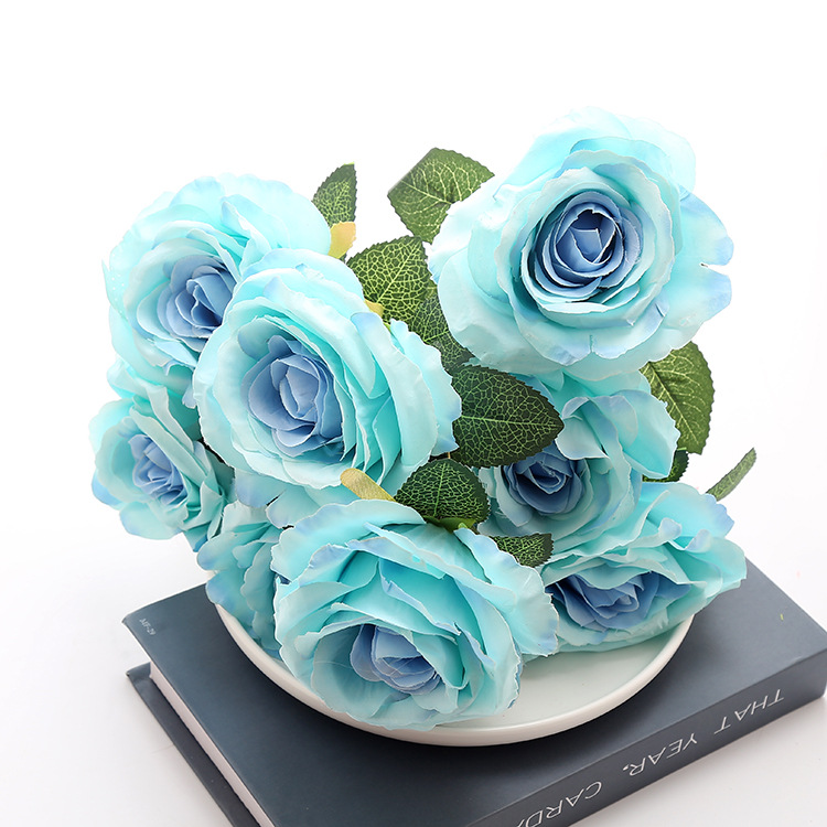 Hot selling 10 head rose bouquet wedding fake flower props home and dining table decoration