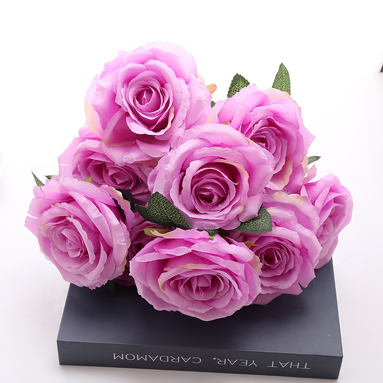 Hot selling 10 head rose bouquet wedding fake flower props home and dining table decoration